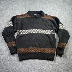 Vintage Giorgio di Firenze Sweater Mens Medium Black Brown Geometric Wool Italy